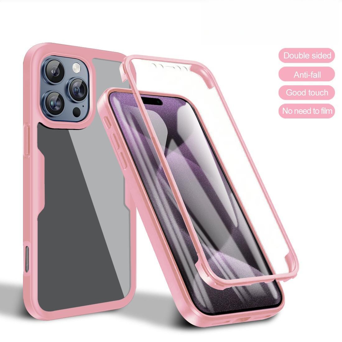 For iPhone 16E 16ProMax 16 15 14 13 Phone Case, Double Side 360 Full Protection, HD PET Screen Protector Acrylic Shockproof Hand Feel Hard Full Cover