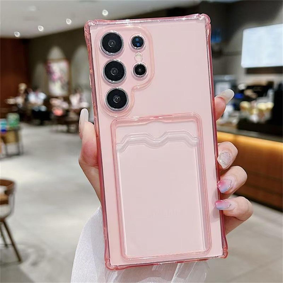 Transparent Card Slot TPU Four Corner Shockproof Phone Case For Samsung S25 S24 S23 S22 S21 Note20 A16 A15 A25 A35 A55 A06 Airbag Anti-Drop Clear Soft Full Cover