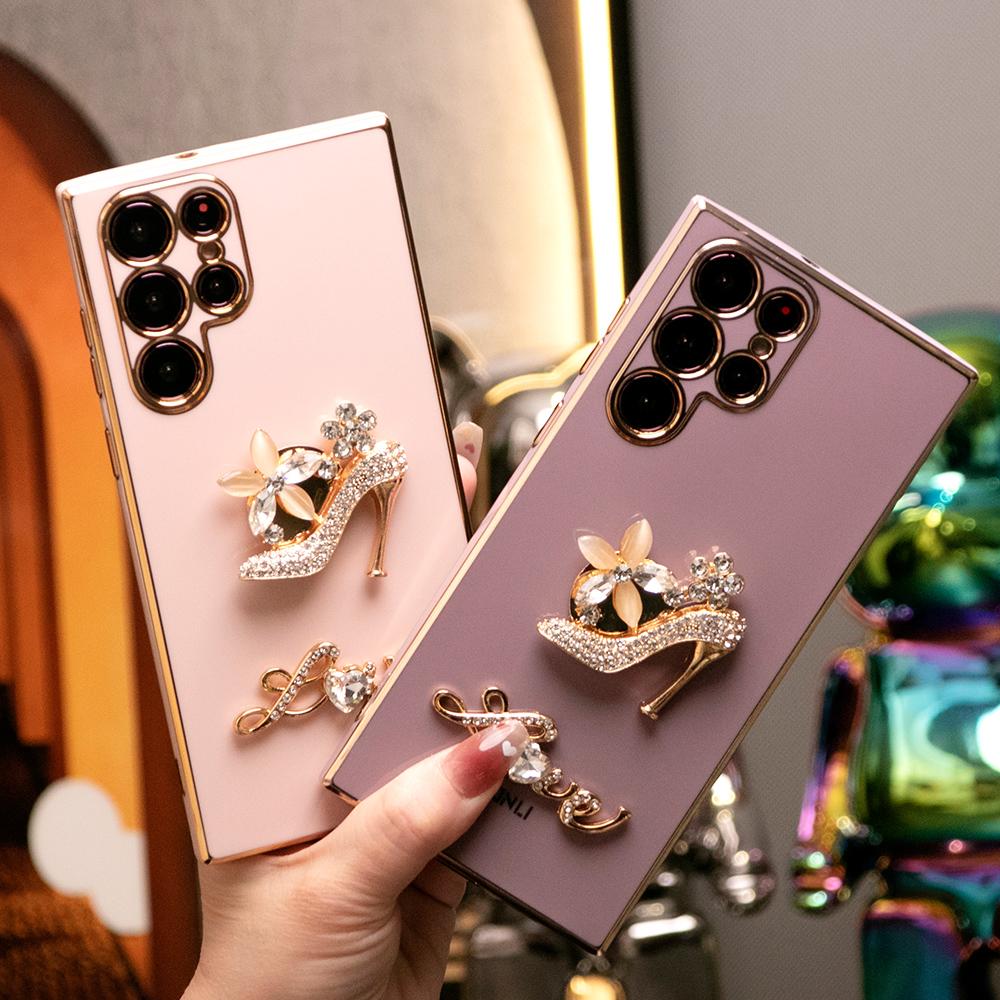 Gold High-heeled Shoes Plating Phone Case for Samsung S24 S23 S22 S21 FE Plus Ultra Note 20