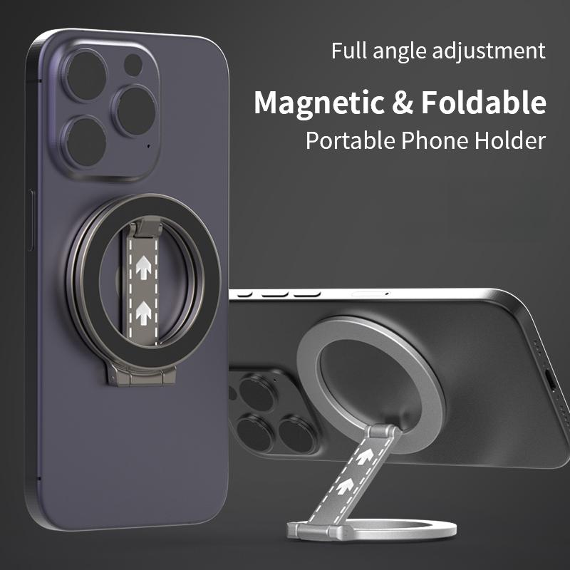 360 Degree Rotation Magnetic Foldable Portable Phone Holder Full Angle Adjustment Damping Fold Vertical / Horizontal Kickstand, for iPhone 16 15 14 13 12 for Samsung S25 S24 S23