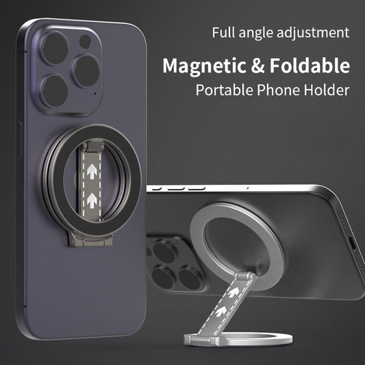 360 Degree Rotation Magnetic Foldable Portable Phone Holder Full Angle Adjustment Damping Fold Vertical / Horizontal Kickstand, for iPhone 16 15 14 13 12 for Samsung S25 S24 S23