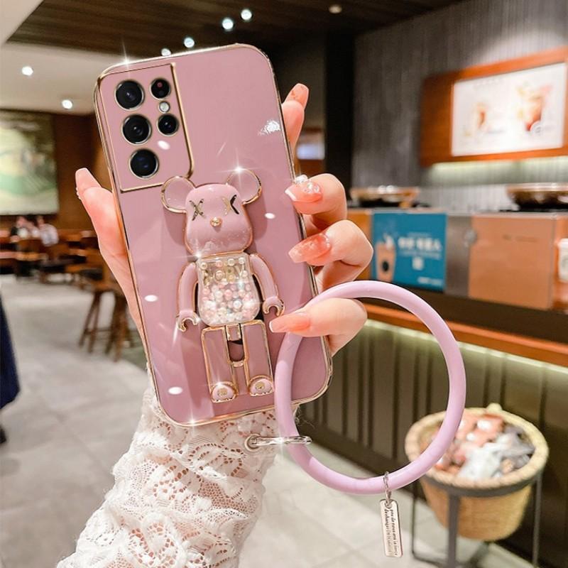 Plating Candy Bear Popstand Phone Case for Samsung Galaxy S25Ultra S25Plus S25 S24Ultra S24Plus S24 S24FE