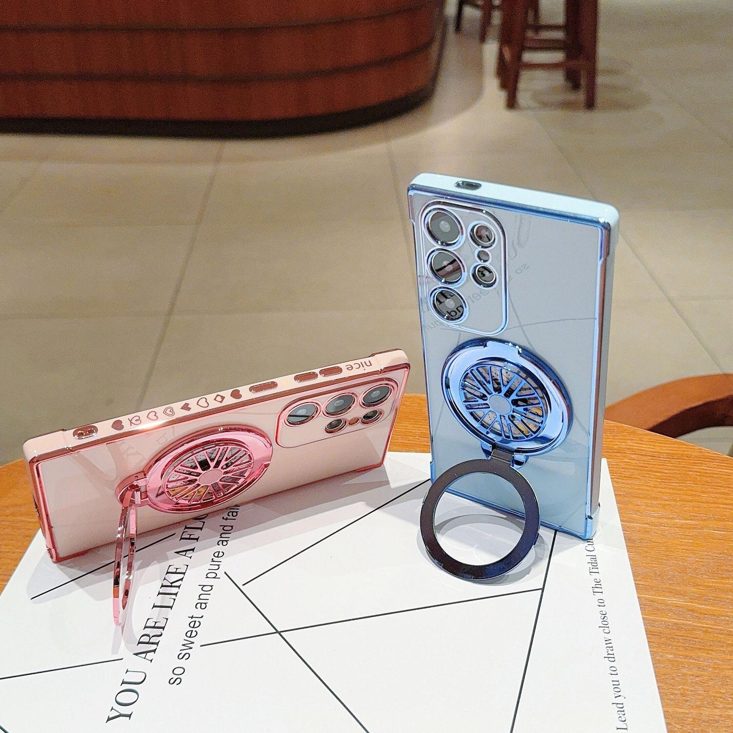 Plating Love Heart TPU Phone Case with Metal Rotating Magnetic Kickstand For Samsung S25Ultra S24 S23 S22 S21 Shockproof Support Wireless Charging Soft Full Cover