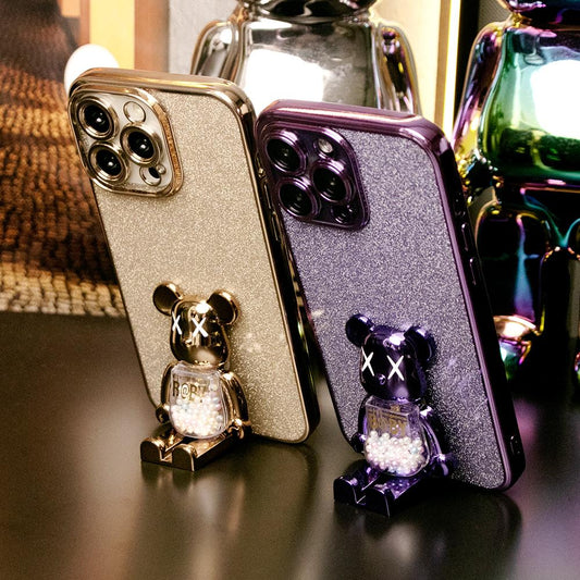 Glitter Electroplated 3D Candy Bear Holder Phone Case for iPhone 16ProMax 16 15Plus 14 13 Pro Max