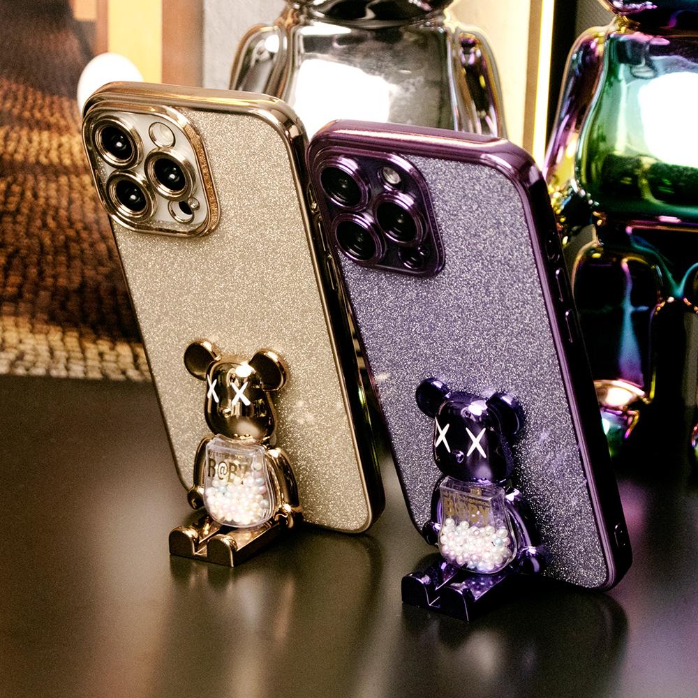 Glitter Electroplated 3D Candy Bear Kickstand Phone Case For iPhone 16 15 14 13 12 11 XR XSMax X/XS