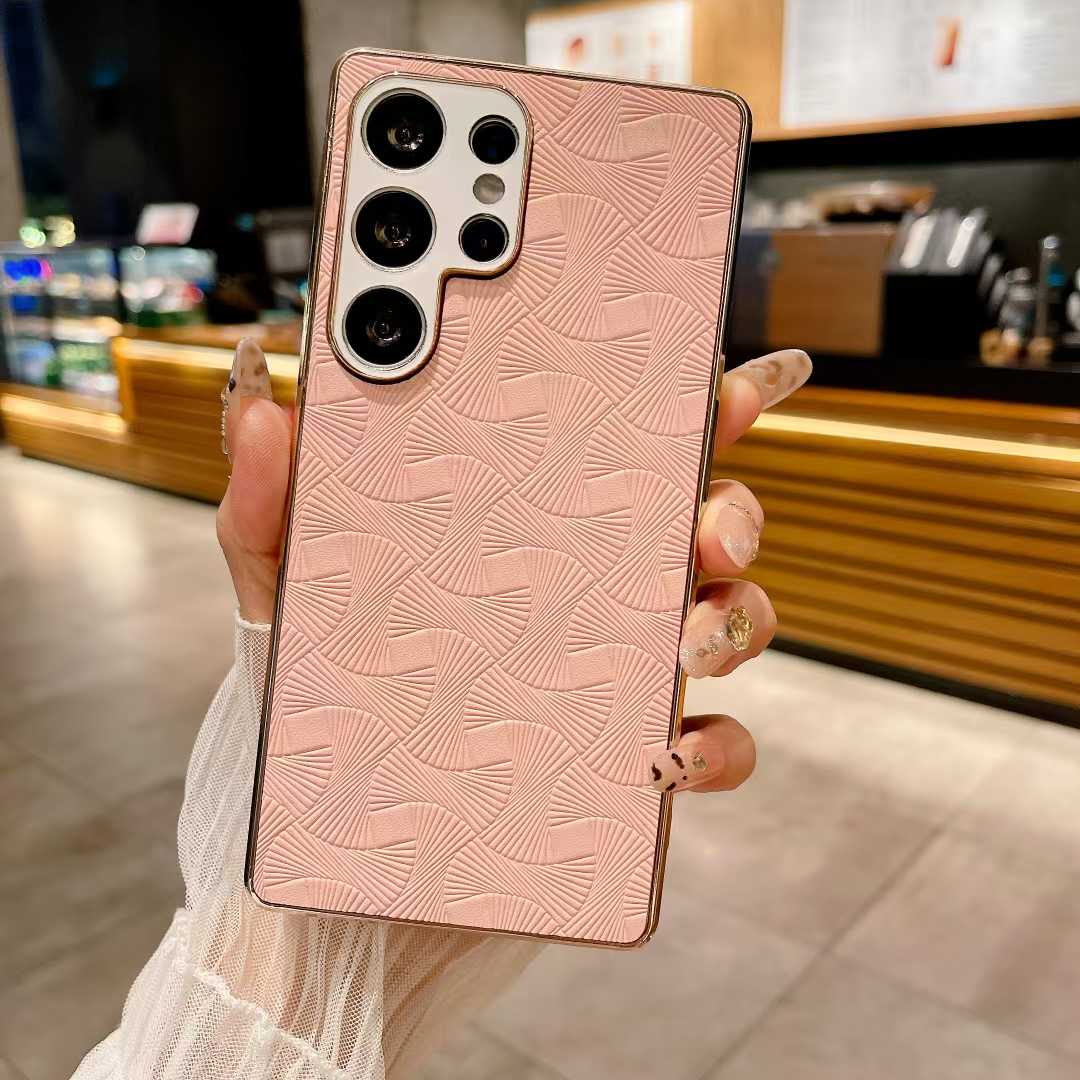 For Samsung S25Ultra S25 S24 S23 A56 A55 A54 A53 A36 A26 A16 Phone Case, Luxury Glitter Fanshaped Pattern Leather Plating Matte Shockproof Hard Full Cover