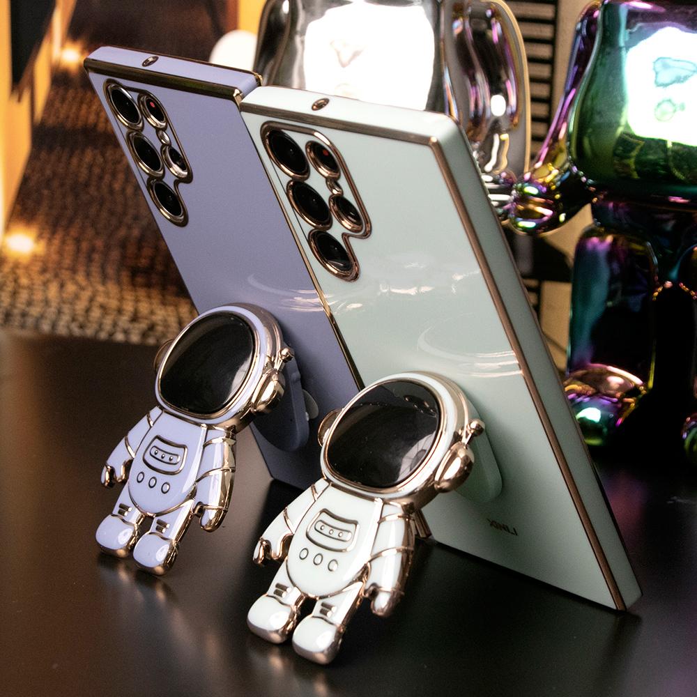 Astronaut Plating Kickstand Soft Phone Case For Samsung S25 S24 S23 S22 S21 Note20