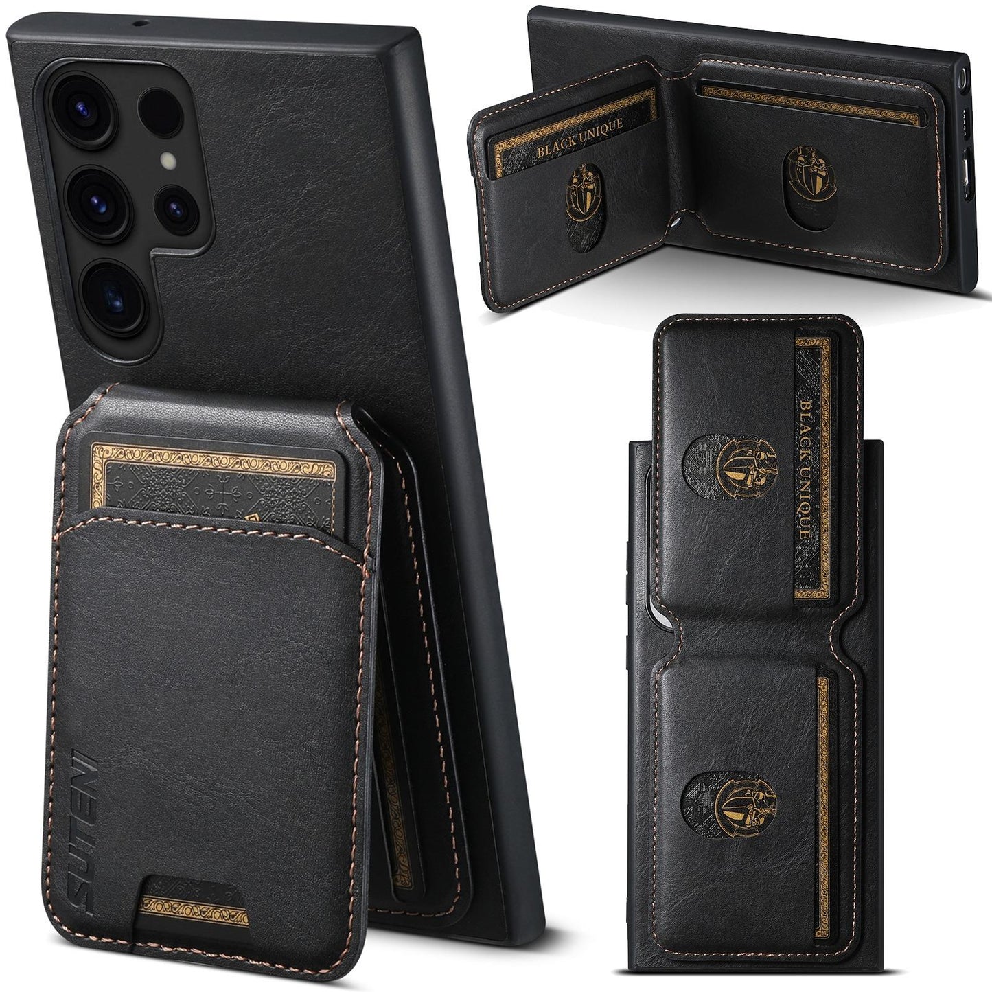 For Samsung S25 S24 S23 S22 Note20 Ultra Plus Phone Case, Smooth Surface Oil Wax Pattern Flip Wallet Durable Faux Card Slot Leather Kickstand Magnetic Clasp Shockproof Phone Case