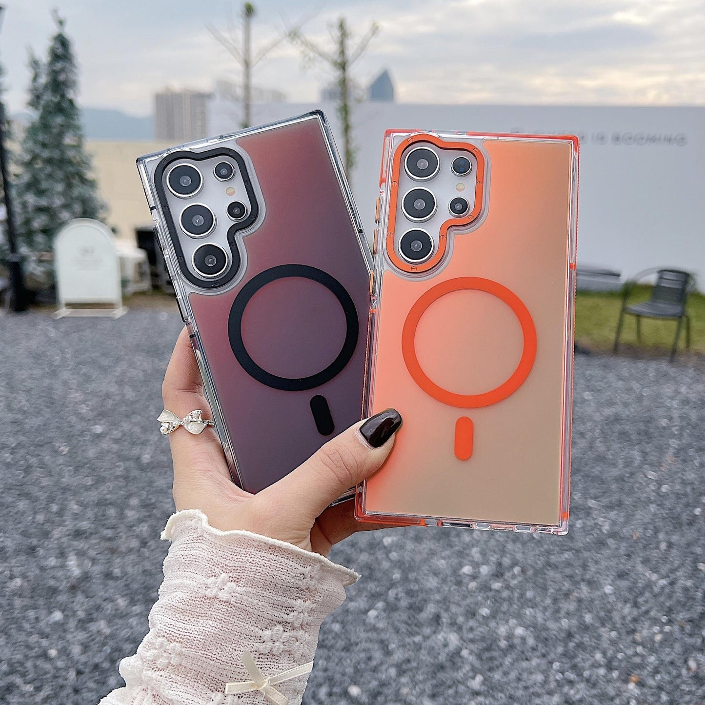 Laser Gradient Chameleon Strong Magnetic Wireless Charging Phone Case For Samsung S25Ultra S25 S24 S23 S22 A06 A15 A16 A25 A35 A36 A53 A54 A55 Metal Frame Acrylic Shockproof Hard Cover