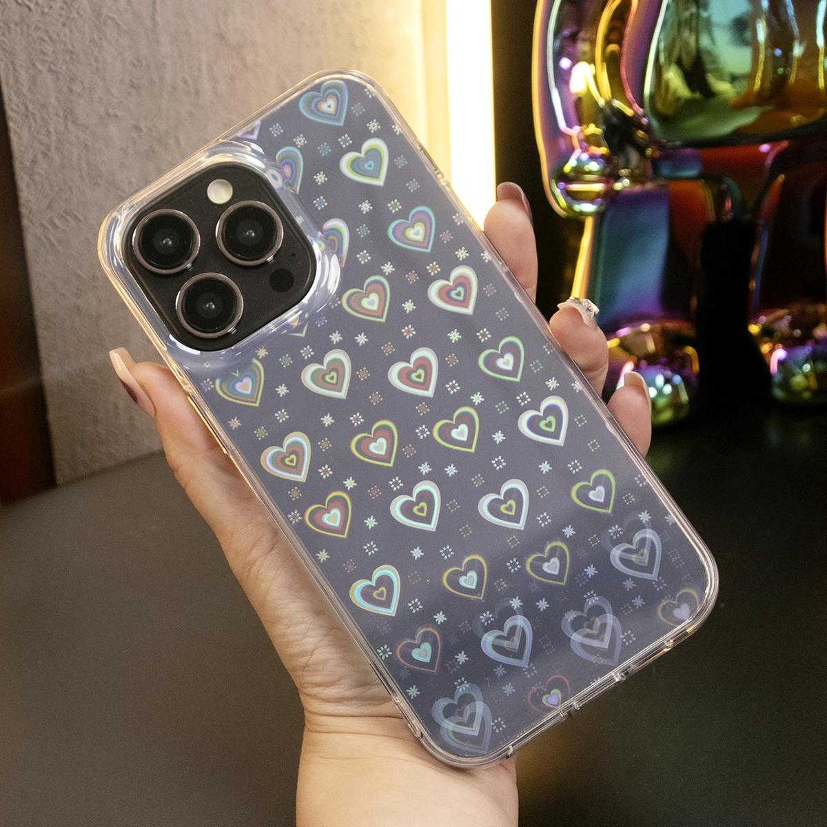 For iPhone 16ProMax 16 15 14 13 12 11 Pro Max Case, Clear Laser Love Heart, Glitter Luxury Elegant Case Shockproof Hard Cover