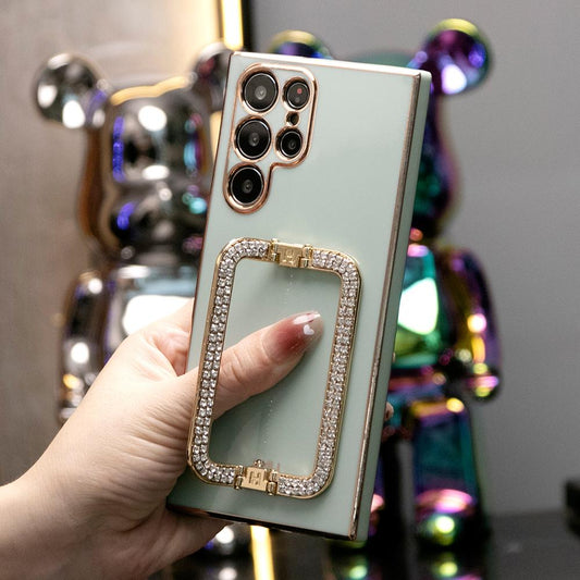 3D Crystal Square Holder Plating Phone Case for Samsung S25 S25Plus S25Ultra S24 S24FE S24Plus S24Ultra