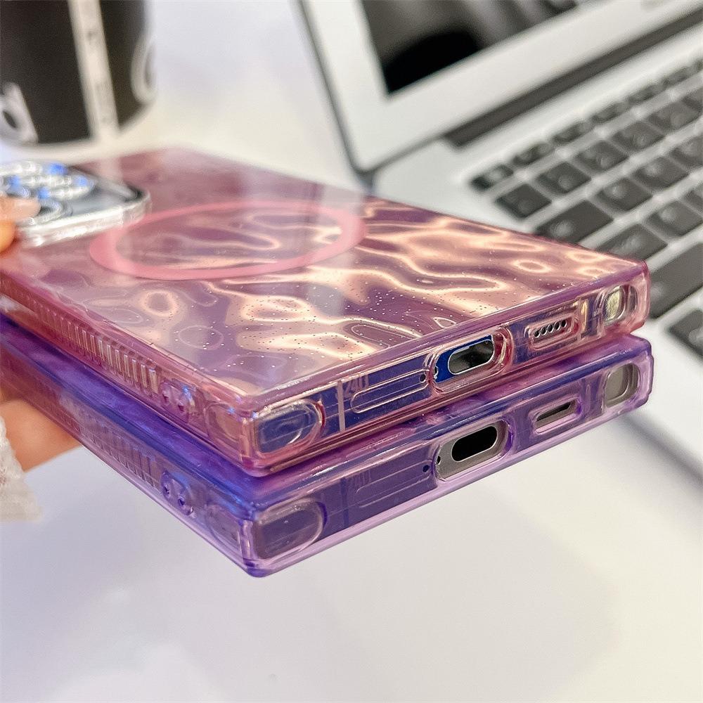 For Samsung S25 S24 S23 A16 A15 A25 A35 A36 A54 A55 A56 Phone Case, Electroplating Magnetic Laser Flow Silk Pattern Acrylic Slim With Glitter Len Protector, Protection Non-Yellowing Hard Cover
