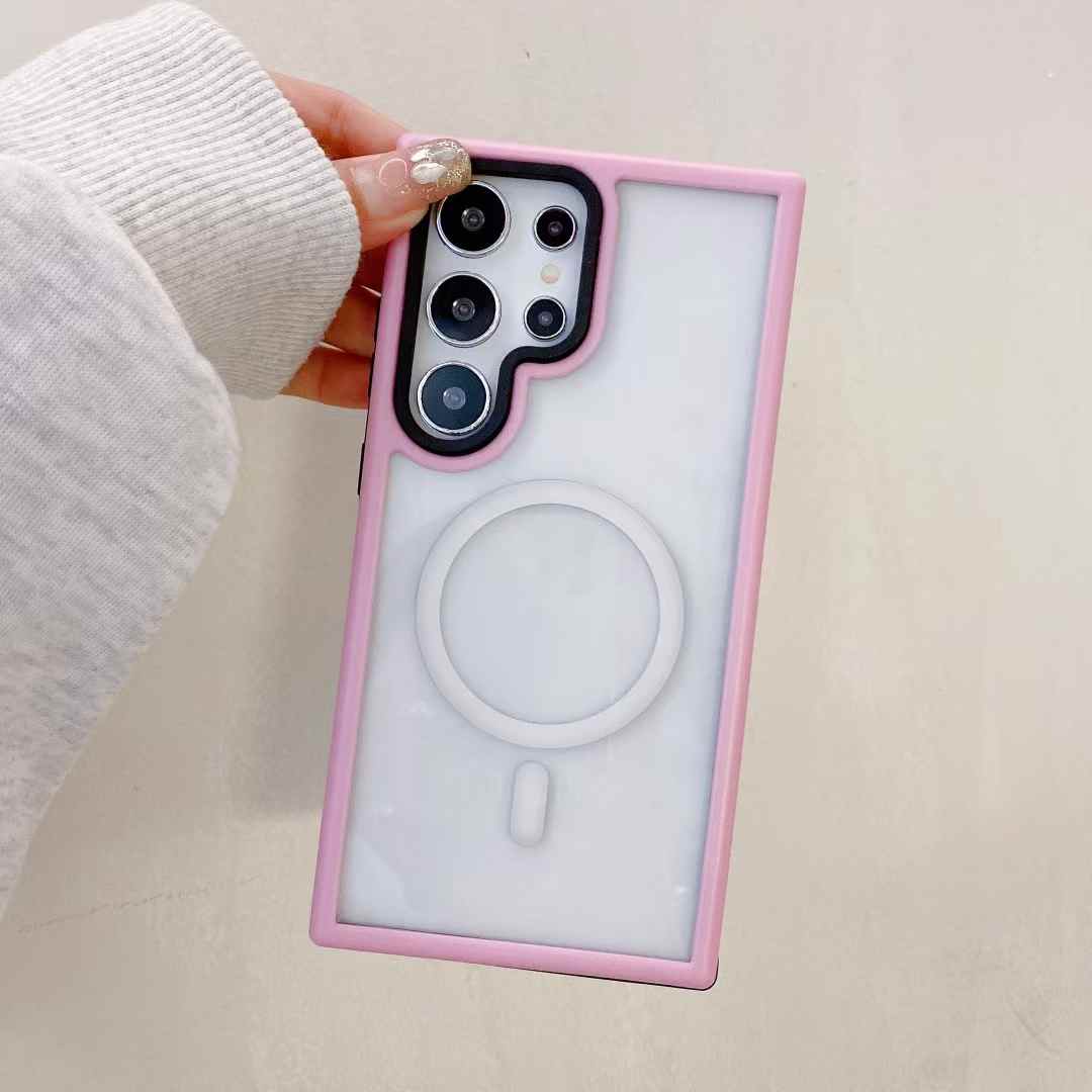 Two-tone Macaron Acrylic Transparent Magnetic Len Protection Phone Case For Samsung S25Ultra S25+ S25 S24Ultra S24+ S24, Hard Shockproof Full Cover