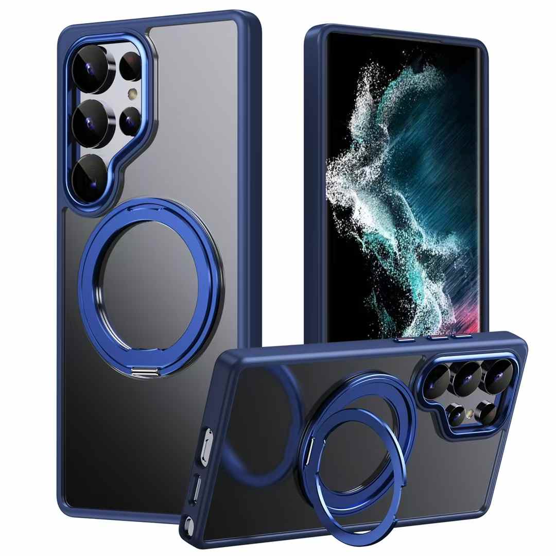 360 Degree Rotation Stand Holder Matte Ultra Clear Strong Shockproof Magnetic Phone Case Wireless Charging For Samsung S25Ultra S25 S24 S24Plus S24Ultra S23Ultra S23