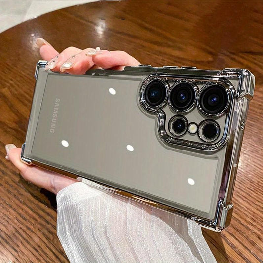 Electroplated Four Corners Anti-fall Transparent Hard PC Phone Case For Samsung S24FE S24Ultra S24 S23FE S22 S22Ultra A15 A25 A34 A35 A53 A54 A55, Full Cover with Camera Protector
