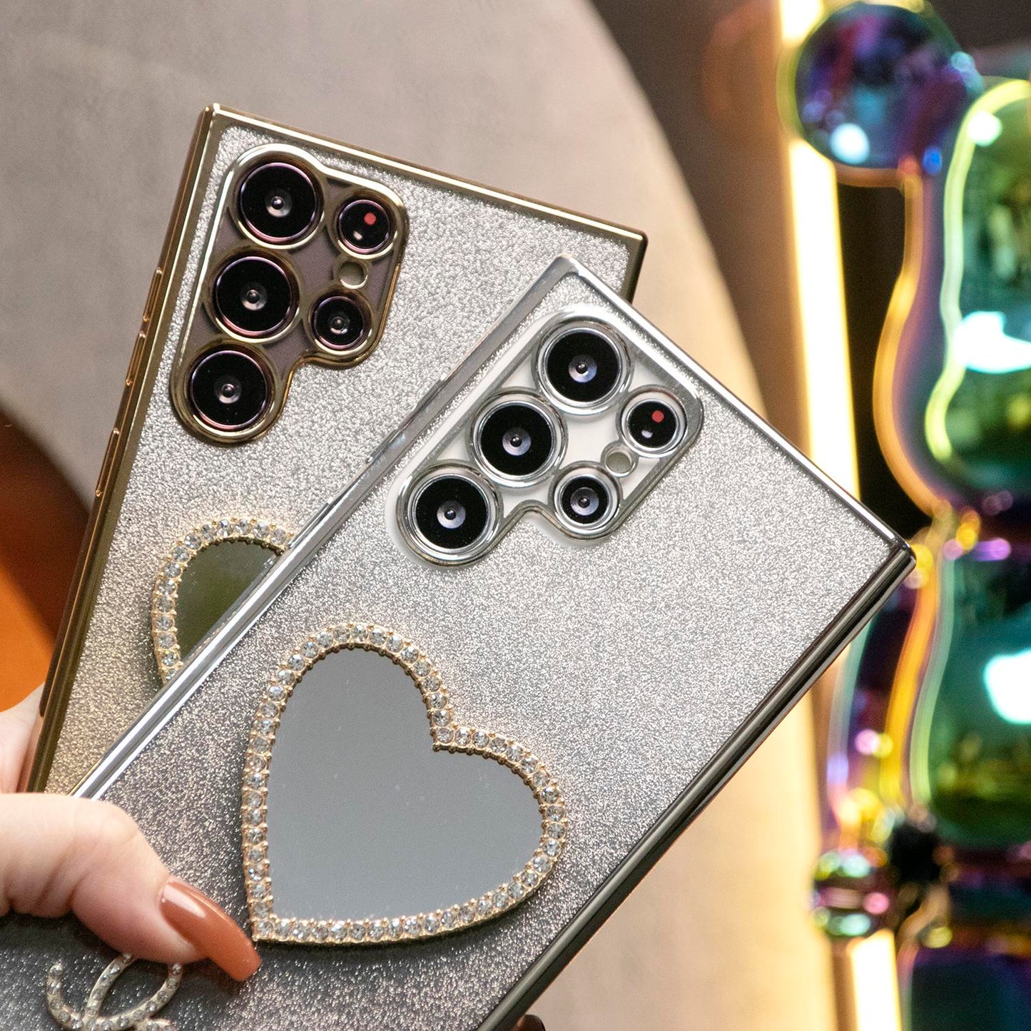 Luxury Diamond Love Heart Mirror Glitter Clear Gradient TPU Plating Shockproof Soft Phone Case For Samsung S24Ultra S24FE S24 S23 S22 S21 FE Plus Ultra