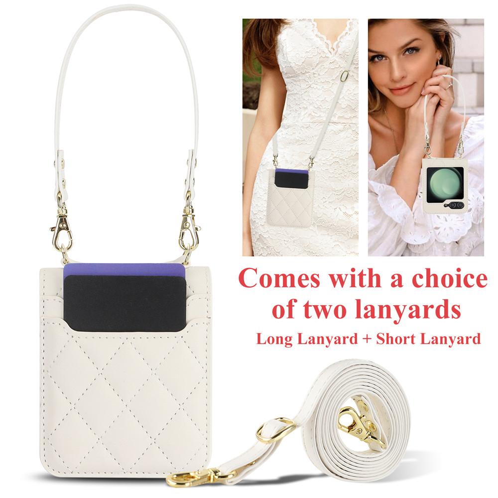 Korean Fashion Card Crossbody Long and Short Chain Leather Case For Samsung Galaxy Z Flip 6 5 Case For Galaxy Z Flip4 Cover Z Flip3