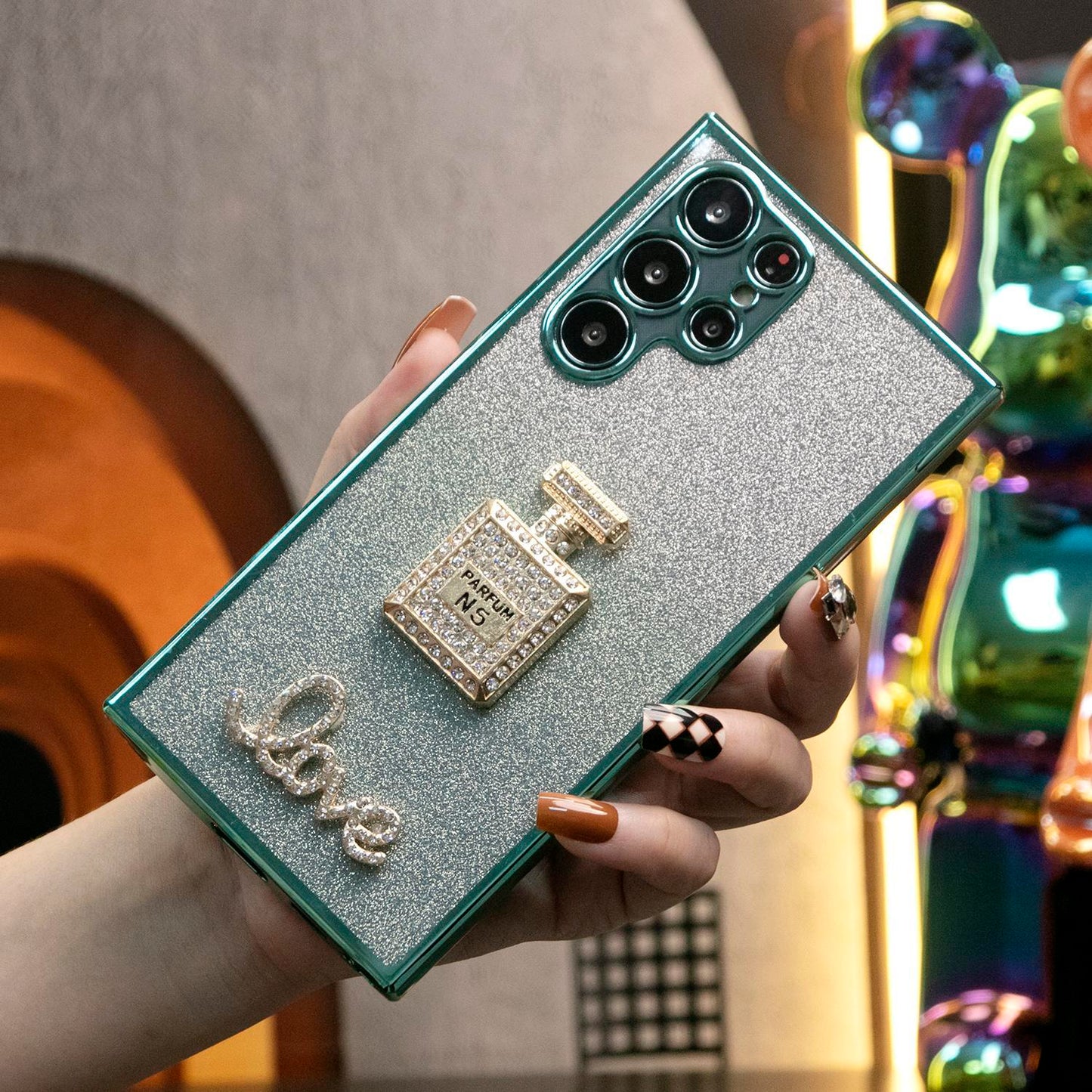 Luxury Diamond Mirror Perfume Bottle Stand Glitter Clear Gradient TPU Plating Shockproof Soft Phone Case For Samsung S24Ultra S24FE S24 S23 S22 S21 FE Plus Ultra