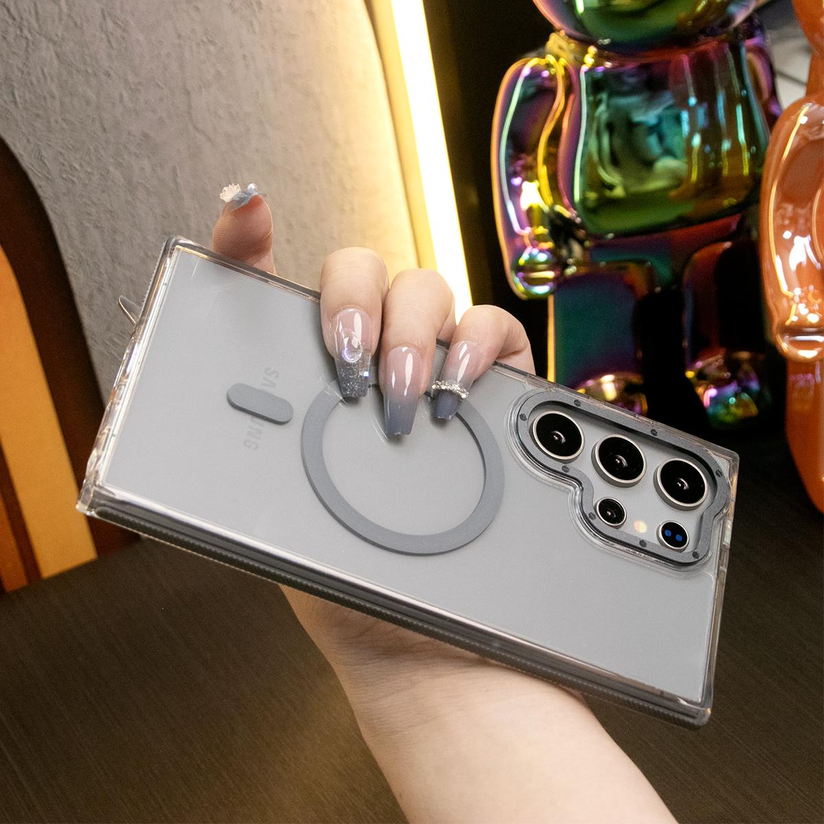 For Samsung S25Ultra S24+ S23FE A14 A15 A16 A24 A25 A34 A35 A54 A55, Clear Dual Color Strong Magnetic Wireless Charging Case Clear Shockproof Metal Camera Frame Bumper TPU Acrylic Hard Cover