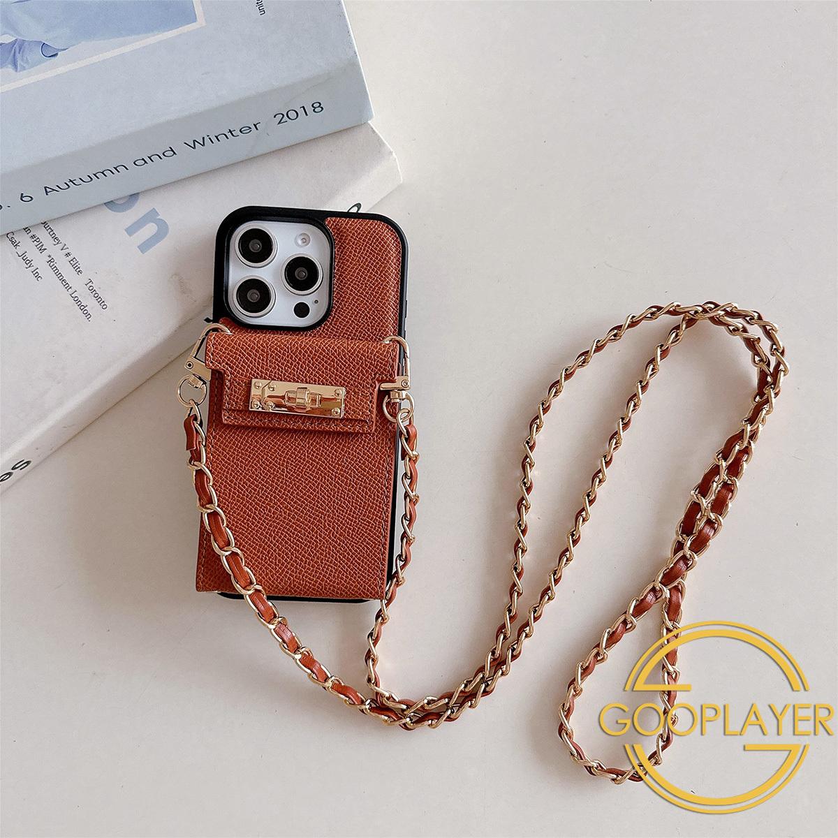 New Crossbody Wallet Phone Case for iPhone 16 Pro Max 15 14 Plus 13 12 11 with Makeup Mirror Metal Chain Lanyard Card Slot Holder Leather Cover