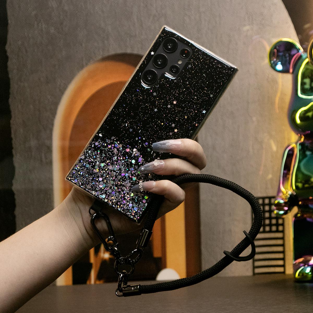 Glitter Star Sequin Basic Phone Case With Multifunctional Wristband For Samsung Galaxy S24 S23 S22 S21 S20 FE Note 20 Ultra Clear Soft TPU Back Cover