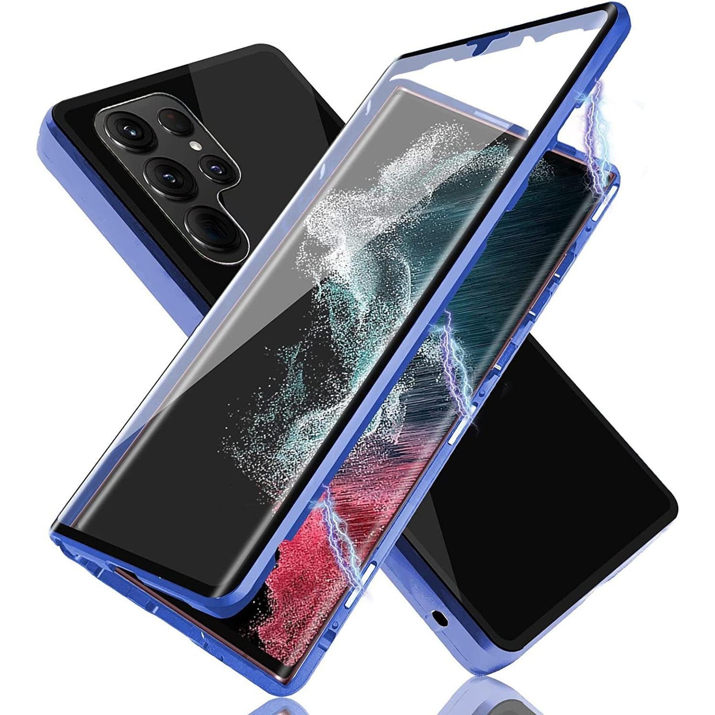 Clear Double Sided Full Cover Magnetic Adsorption Case for Samsung S25Ultra S25 S24 S24FE S24Plus S24Ultra S23 Ultra S23Plus S22 S21 Metal Frame Tempered Glass Shockproof Case