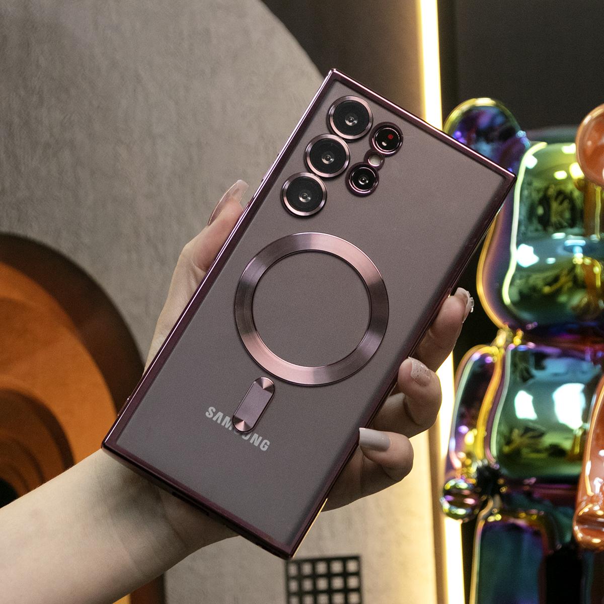 Plating Magnetic Wireless Charge Transparent Soft Phone Case For Samsung S22 S22Ultra S23 S23Plus S23Ultra S24 S24FE S24Ultra