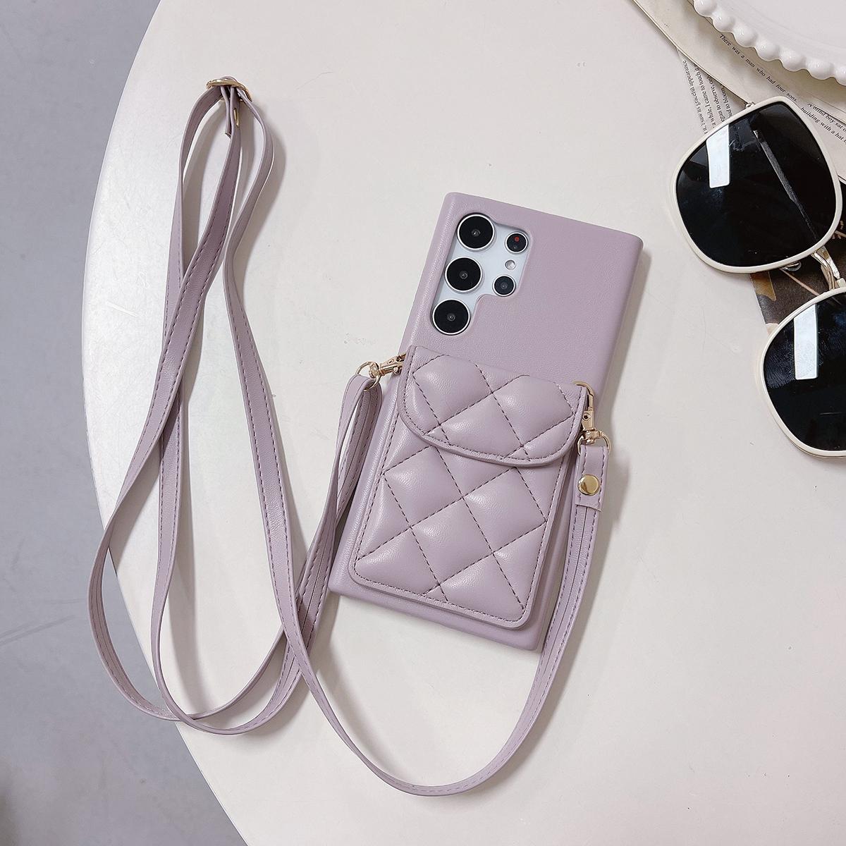 Crossbody Wallet Case For Samsung S25 S24 S23 S22 A15 A25 A35 A55 Rhombic UP Down Leather Shoulder Chain Side Buckle Cover