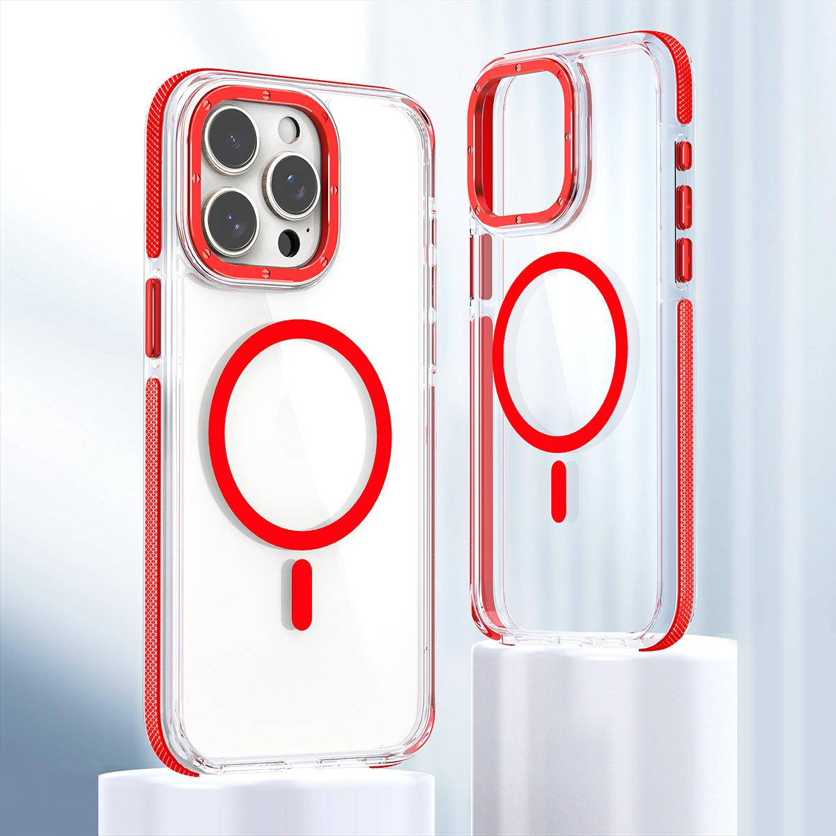 Dual Color Magnetic For Magsafe Wireless Charging Case For iPhone 16 15 14 13 Pro Max Plus Clear TPU Acrylic Hard Cover