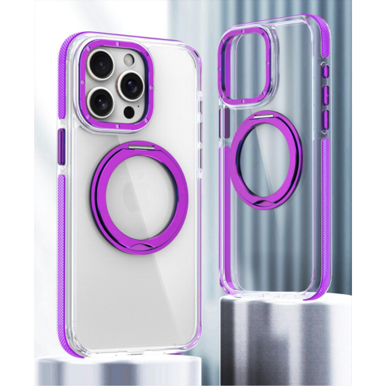 Dual Color Magnetic For Magsafe Wireless Charging Case With 360 Rotating Stand For iPhone 16 15 14 13 12 Pro Max Plus Clear Hard Cover