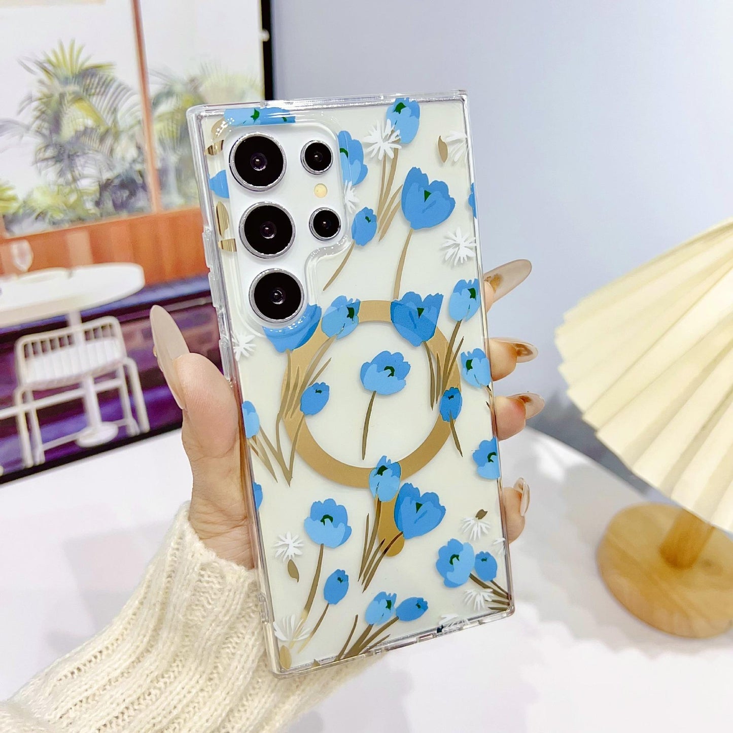 Luxury Spring Transparent Strong Magnetic PC Acrylic Shockproof Phone Case For Samsung S25Ultra S25 S24 S23 Clear Anti-Drop Hard Full Cover