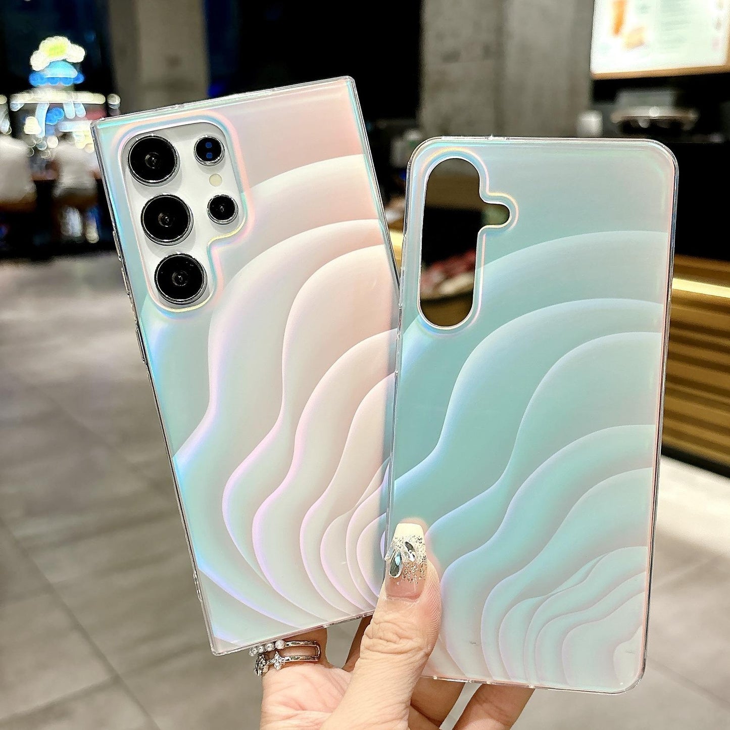 For Samsung S25Ultra S25 S24 S23 S22 S21 Note20 A16 A15 A14 A25 A24 A35 A34 A54 A55 Phone Case, Luxury Water Ripple Gradient Shine Acrylic Slim, Full Camera Protection Non-Yellowing Hard Cover