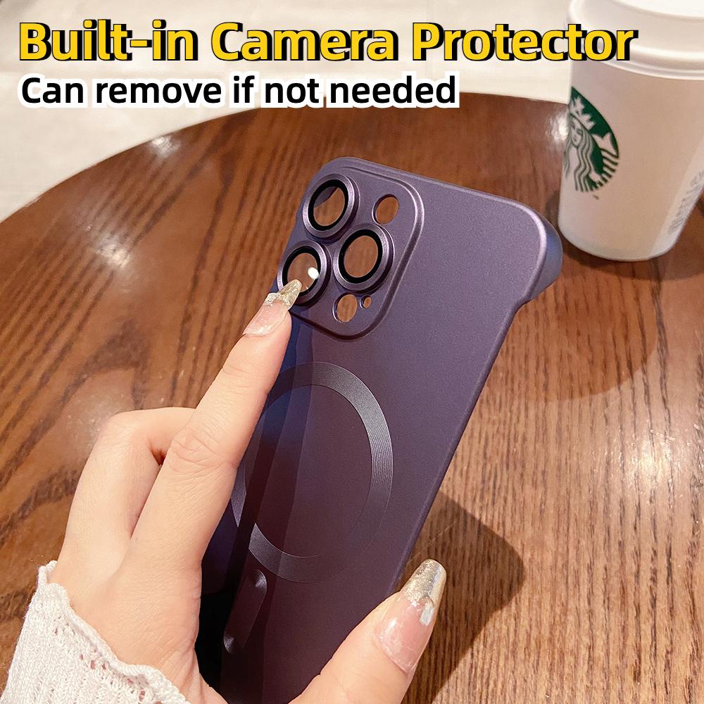 For iPhone 16 15 14 13 Pro Max Phone Case, Ultrathin Magnetic Support Wireless Charging Metallic Glossy Titanium Frameless PC for Magsafe Hard Matte Full Cover