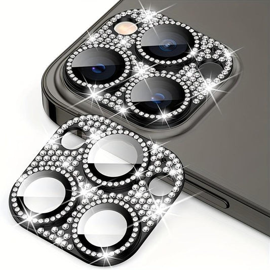 Glitter Rhinestone Metal Camera Lens Protector Glass For iPhone 16 15 14 13 Pro Max Shining Full Cover Camera Lens Protector Case