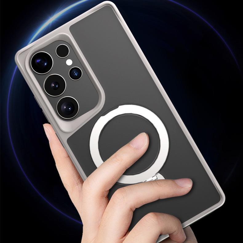 Slim PC Strong Magnetic Phone Case with 360 Rotating Metal Kickstand For Samsung S25Ultra S25Plus S25 Skin Feel Bumper Shockproof Hard Full Cover