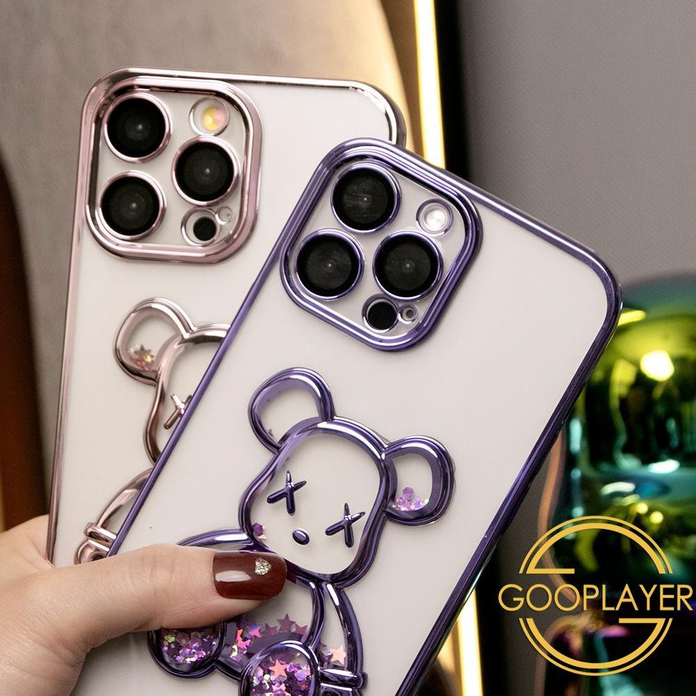 Cartoon Glitter Quicksand Bear Phone Case for iPhone 16 15 14 13 12 Pro Max