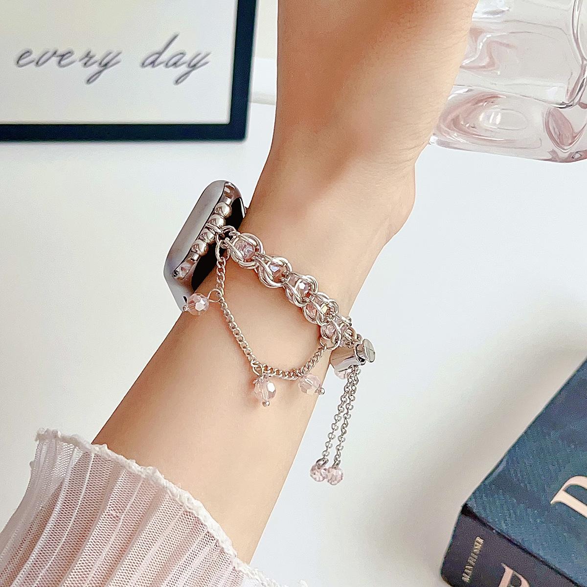 Crystal Tassel Chain Metal Strap for Apple Watch 44mm Band 45 42 38 41 Ultra 49mm Link Bracelet for IWatch Series 9 8 7 6 SE 5 4