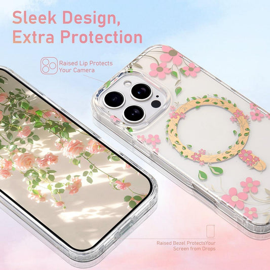 Luxury Spring Transparent Strong Magnetic PC Acrylic Shockproof Phone Case For iPhone 16ProMax 15 14 13 Clear Anti-Drop Hard Full Cover