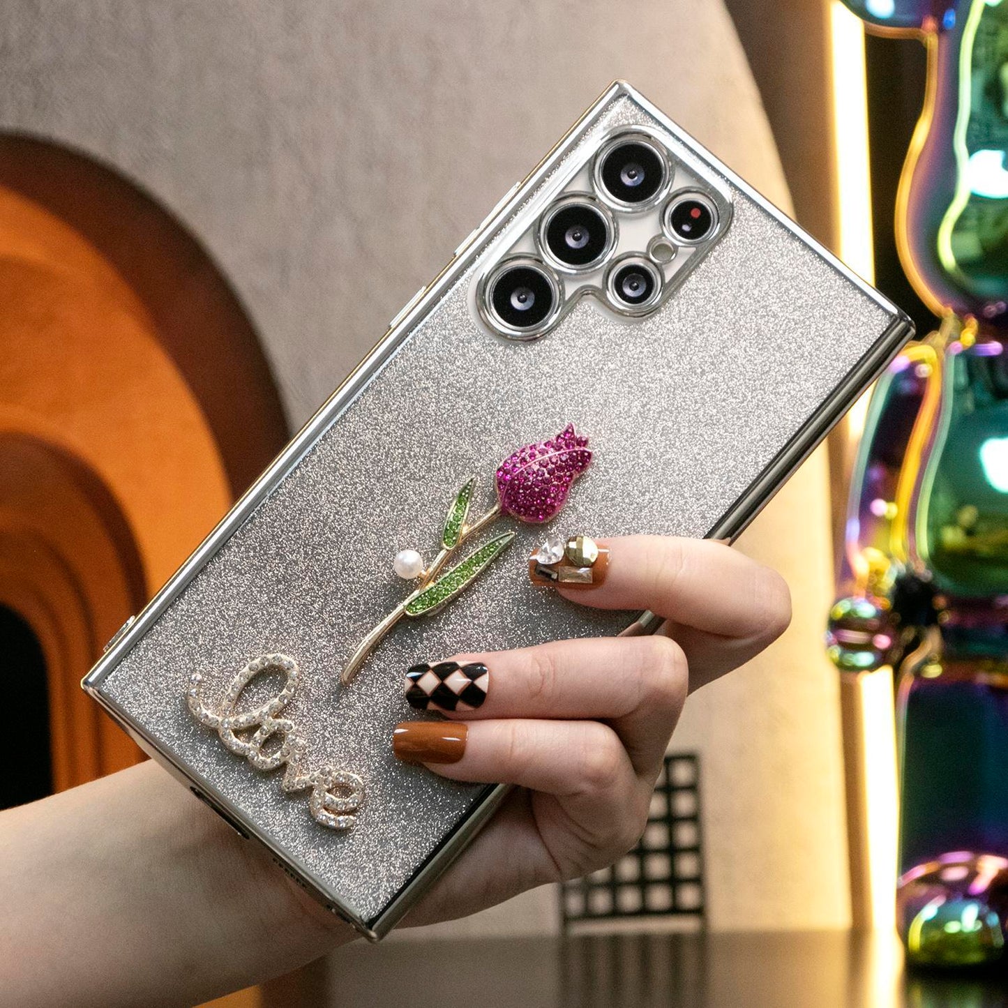 Luxury Diamond Plating Rose Flower Glitter Clear Gradient TPU Plating Shockproof Soft Phone Case For Samsung S24Ultra S24FE S24 S23 S22 S21 FE Plus Ultra