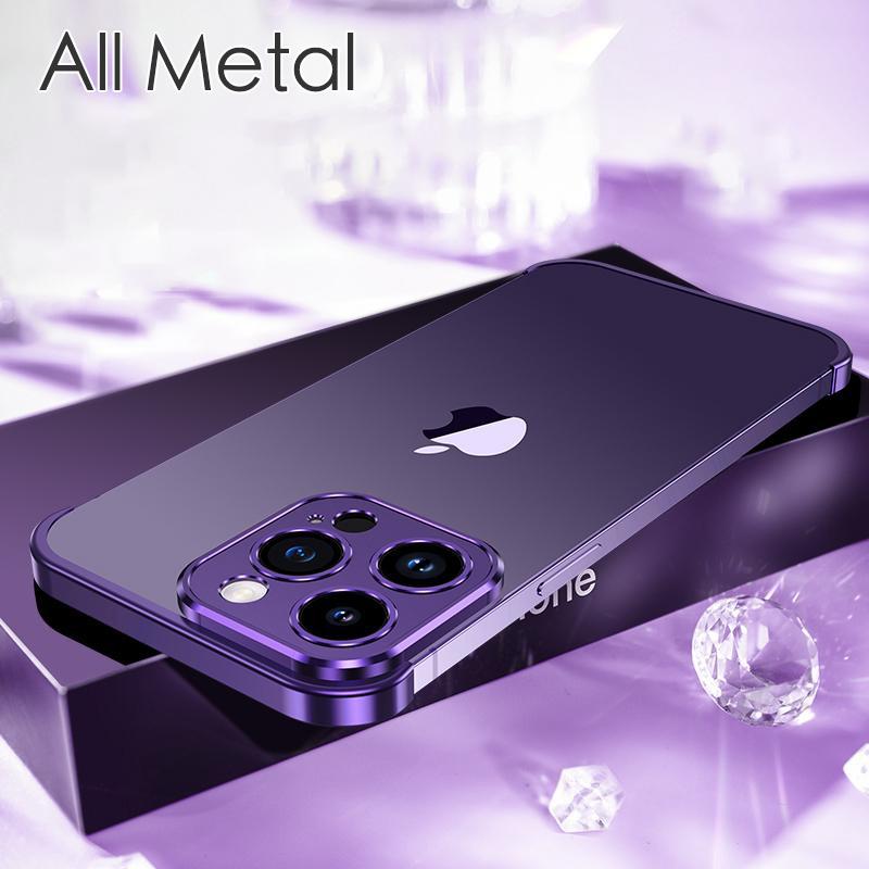 Ultrathin Frameless Aluminium Alloy Metal Bumper Corner Cover Protector Case for iPhone 15 14 13 12 Pro Max Drop-proof Cover