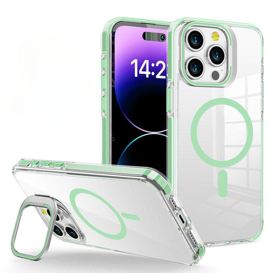 Dual Color Lens Stand Magnetic For Magsafe Wireless Charging Phone Case For iPhone 16 15 14 13 Pro Max Plus Clear TPU Acrylic Hard Cover