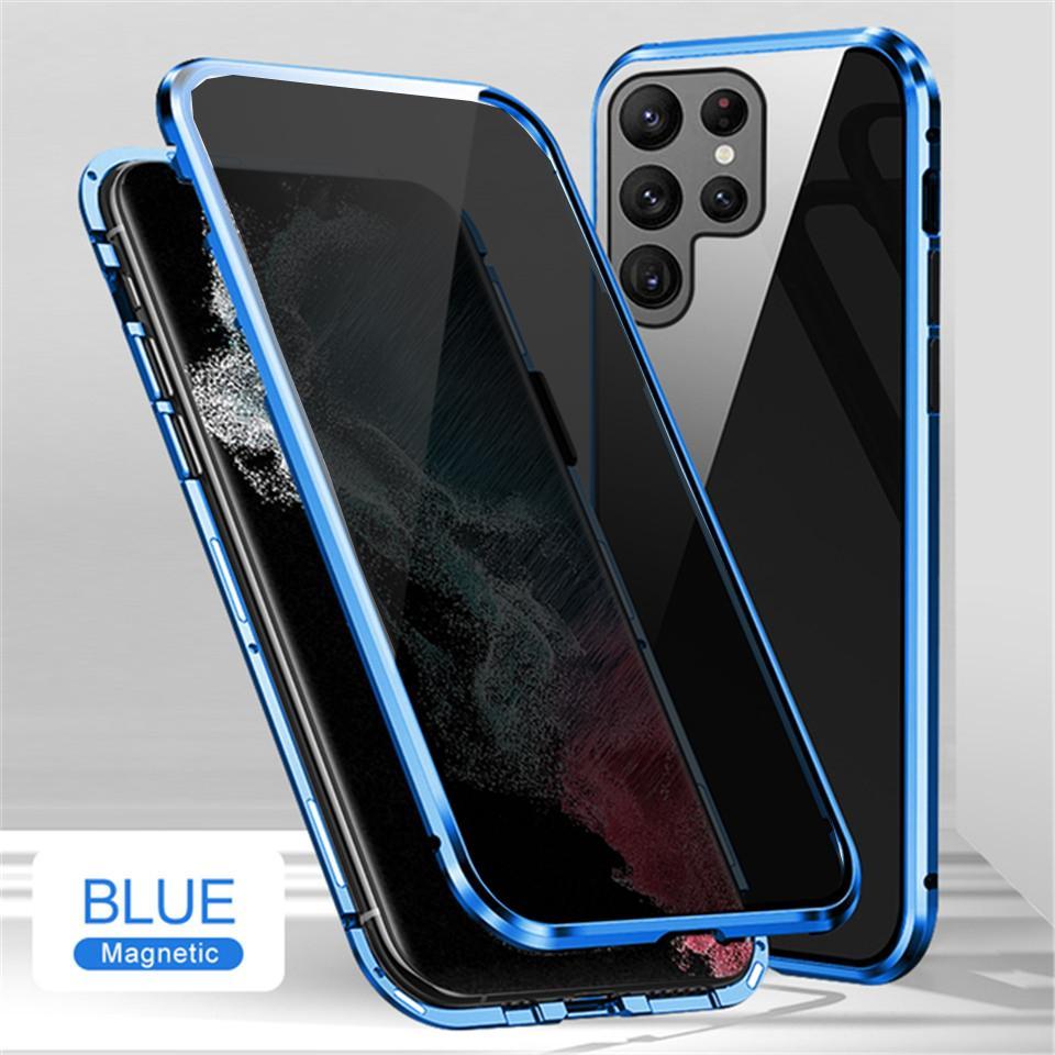 Anti Spy Privacy Magnetic Double Sided Full Cover Glass Case For Samsung Galaxy S24 S24Plus S24Ultra S23 S23Plus S23Ultra S22 S21 Anti Peeping Metal Bumper Cover