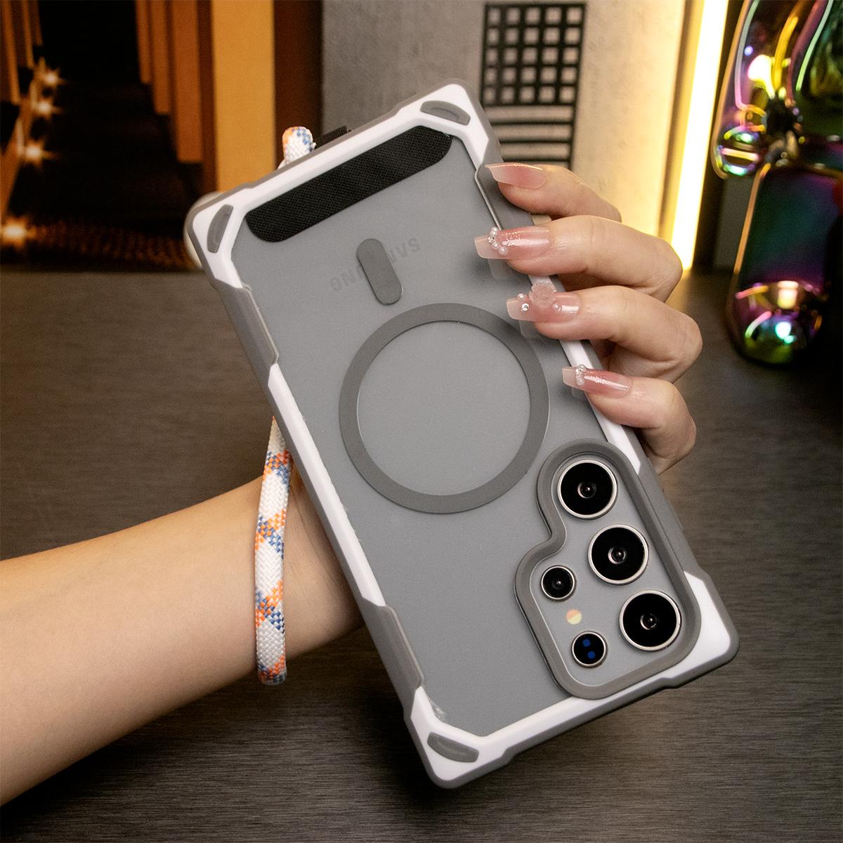 For Samsung S24 Ultra S24Plus S24 Case, Two-tone Magnetic Acrylic, Luxury Elegant Clear Case With Short Wristband Camera Protection Heavy Duty Protection Shockproof Hard Cover
