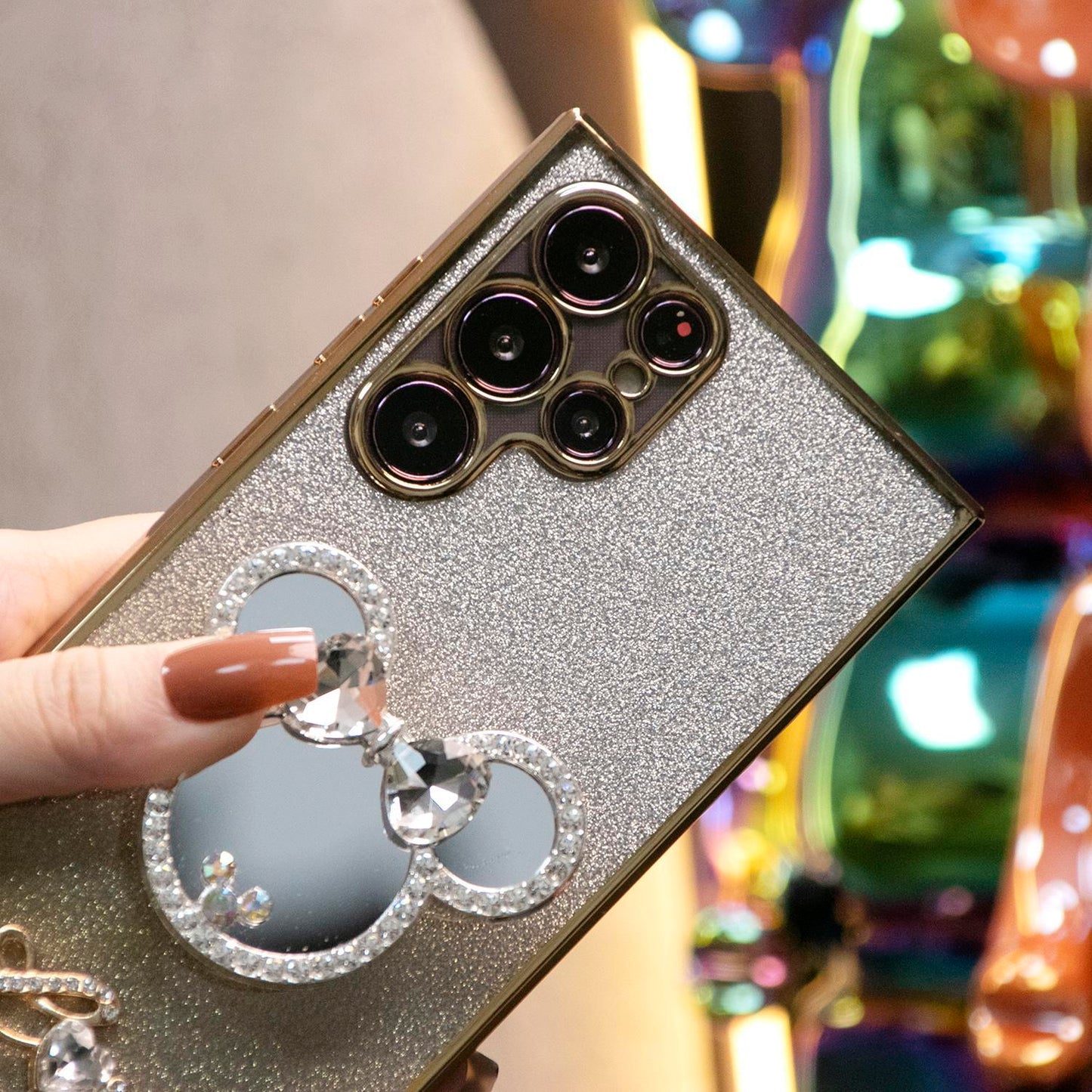 Luxury Diamond Mouse Head Mirror Kickstand Glitter Clear Gradient TPU Plating Shockproof Soft Phone Case For Samsung S25 S24 S23 S22 S21 Note20