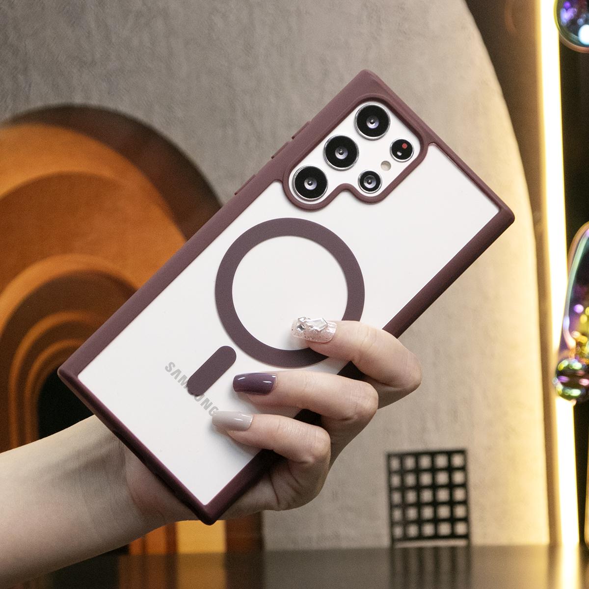 Transparent Magnetic Shockproof Hard Phone Case For Samsung Galaxy S25 S25Plus S25Ultra S24 S24FE S24Plus S24Ultra Silicone Candy Color Edges Clear Acrylic Cover