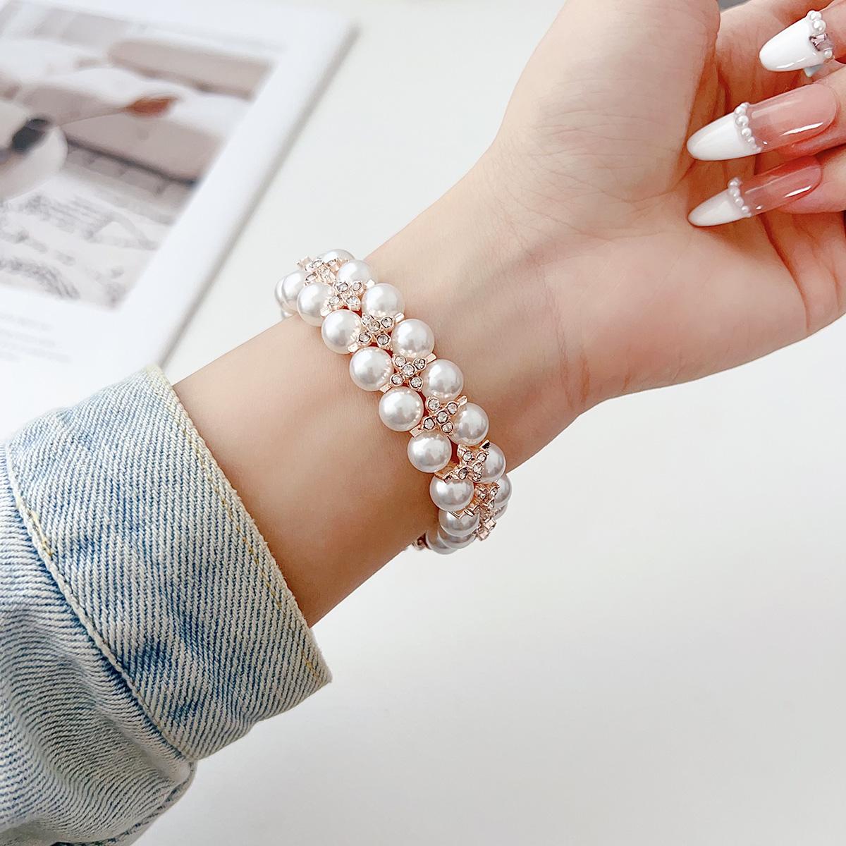 Dual Raw Pearl Chain Strap for Apple Watch 44mm Band 45 42 38 41 Ultra 49mm Link Bracelet for IWatch Series 9 8 7 6 SE 5 4