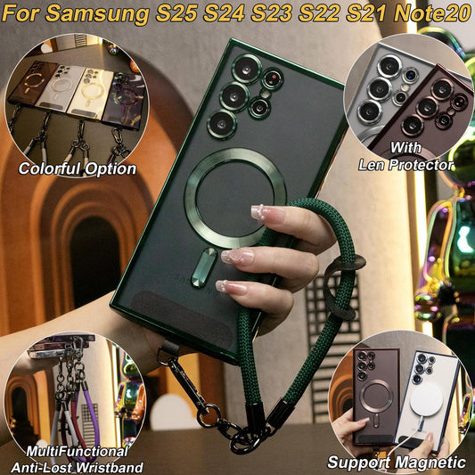 Plating Magnetic Wireless Charge Transparent Soft Phone Case With Multifunctional Climbing Rope For Samsung S25Ultra S25+ S25 S24FE S22Ultra S23Ultra S24 S24Ultra Note20Ultra