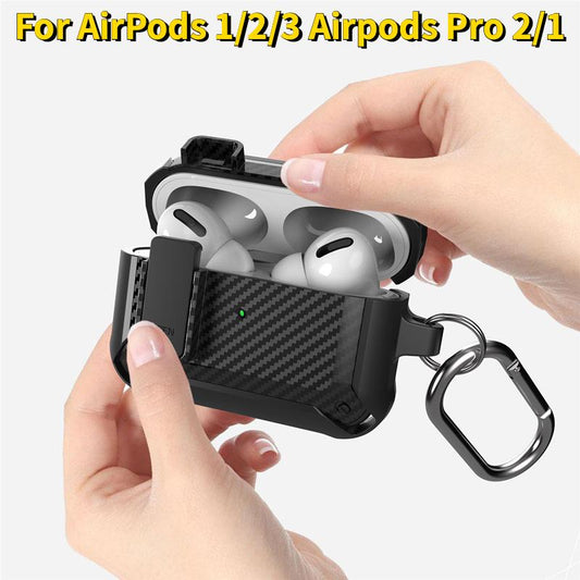 Für Airpods Pro 2 Hülle Kohlefaser-Muster Kopfhörer mit Riegel Stoßfest Luxus-Schutz für Airpods 3 Hülle