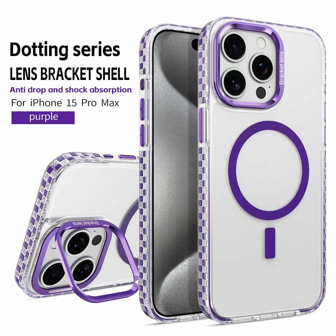 For iPhone 16 15 14 13 12 Pro Max Phone Case With Camera Kickstand, Clear High Definition Two-tone Shockproof Acrylic Metal Frame for Magsafe Support Wireless Charging Anti-Fall Shockproof Full Cover