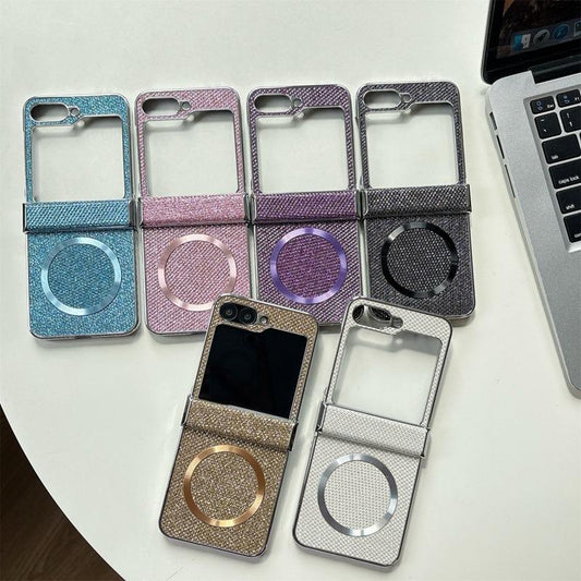 Luxury Glitter Rhinestone Strong Magnetic PC Flip Phone Case For Samsung Galaxy Z Flip6 Flip5 Flip4 Flip3 5G Smart Phone Full Cover